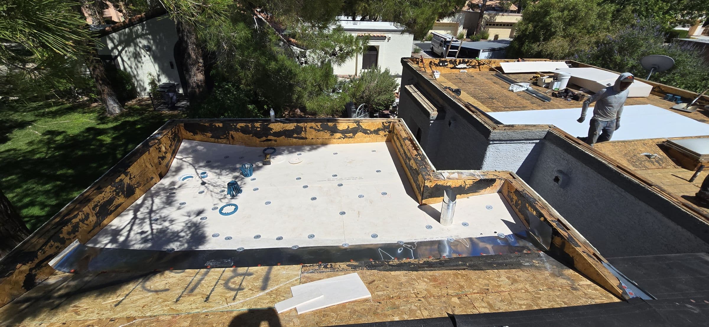 flat roof deck prepped